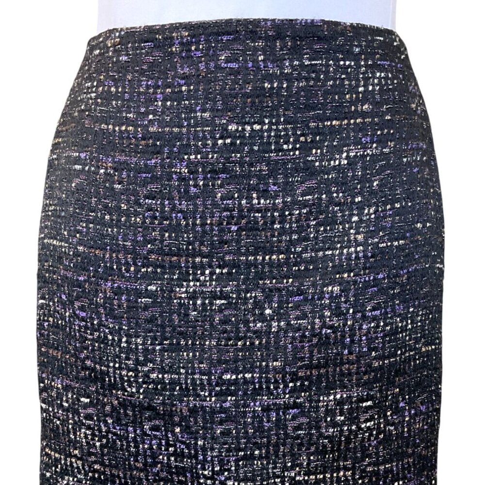 Ann Taylor Petite Black Purple White Textured Tweed Lined Pencil Mini Skirt 0P